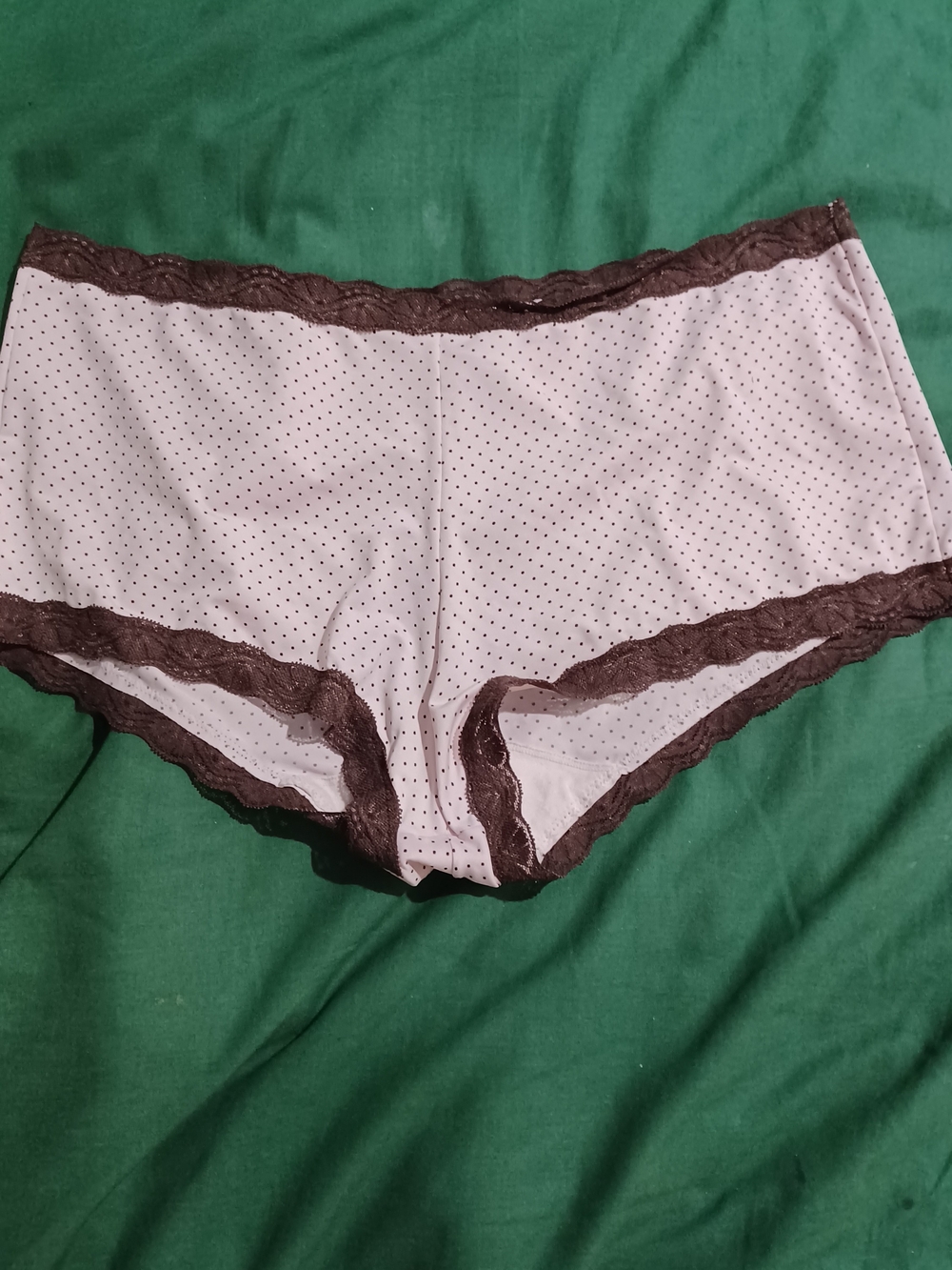 Maidenform Pink Polka Dot Boyshorts with Brown Lace Trim